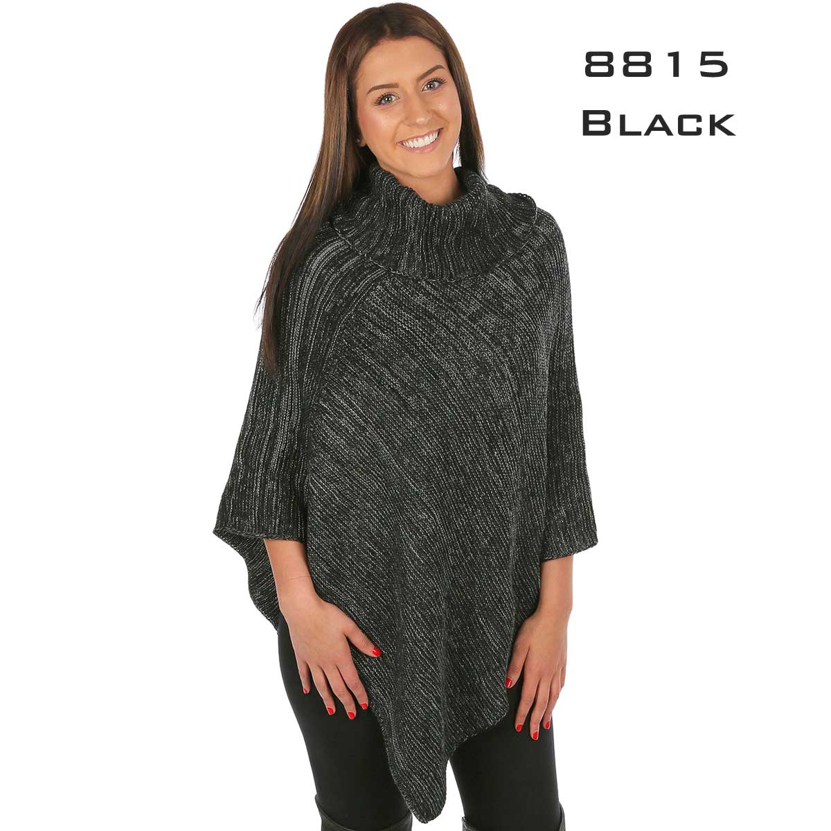 8815 - Black Multi Knit<br> 
Turtleneck Poncho