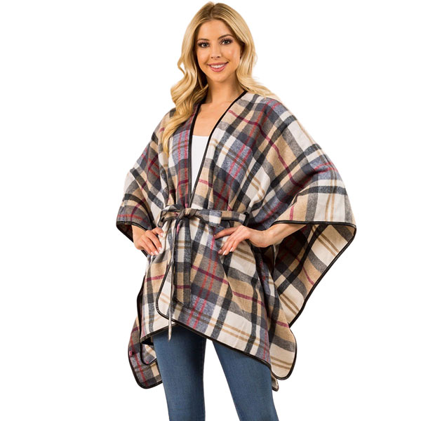 3754 - Black Accent<br>
Plaid Belted Ruana