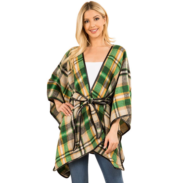 3754 - Green Accent<br>
Plaid Belted Ruana