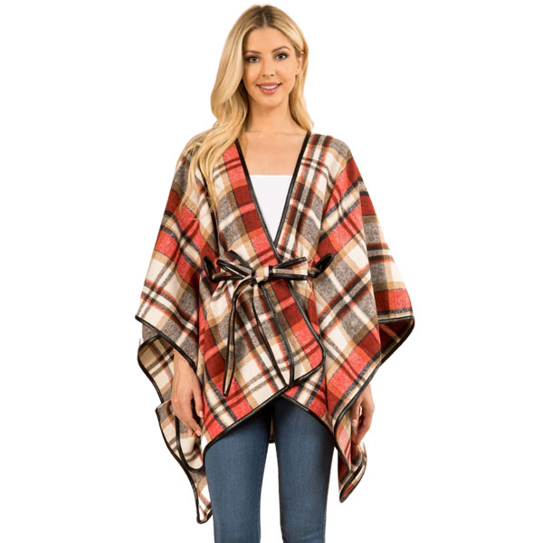 3754 - Red Accent<br>
Plaid Belted Ruana