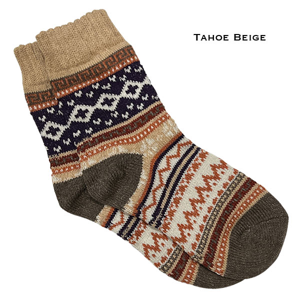 Tahoe Beige Multi<br>
Fits Women's Size 6-10<br> 18% wool, 45% cotton, 37% polyester