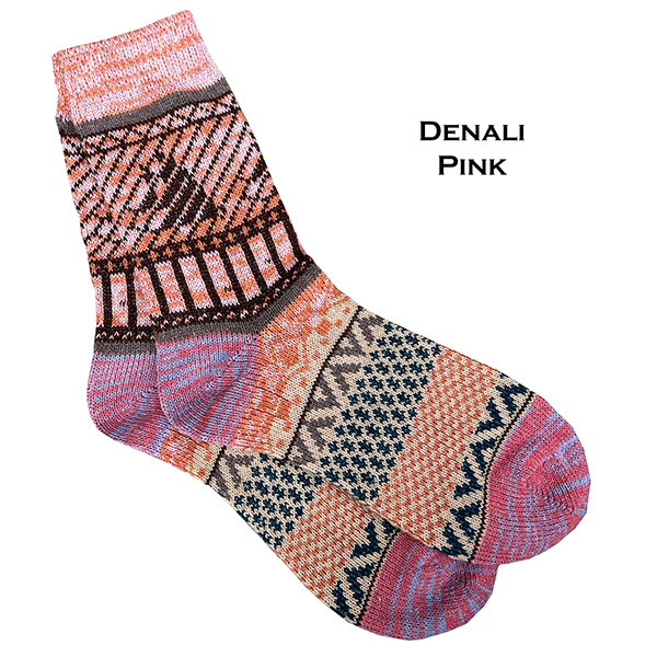 3748 - Crew SOCKS - Denali - Pink Multi -  - 18% wool, 45% cotton, 37% polyester