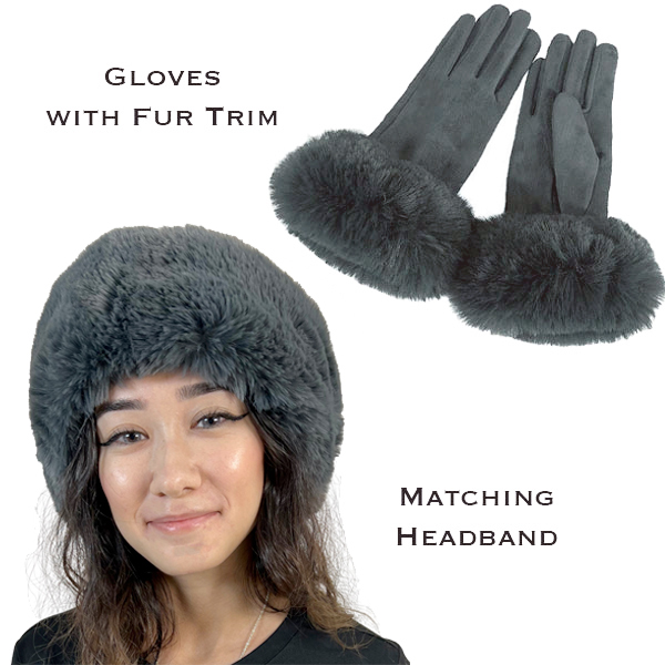 3750 - 03<br>Grey/Charcoal
Fur Headband with Matching Gloves