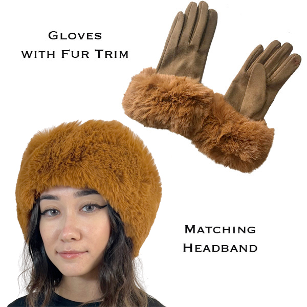 3750 - Fur Headbands with Fur Trim Matching Gloves
