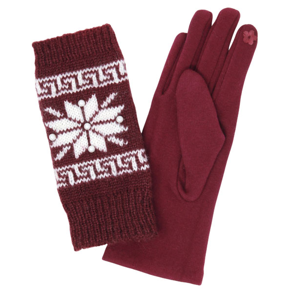 212 - Burgundy<br>
Holiday 3 in 1 Gloves