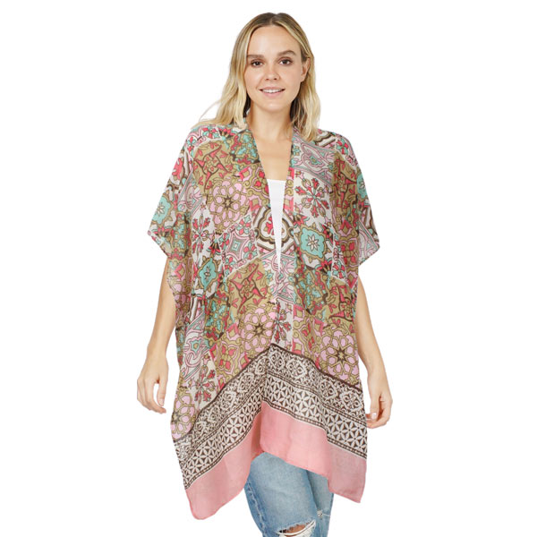 10627 - Pink Border<br>
Tile Print Kimono