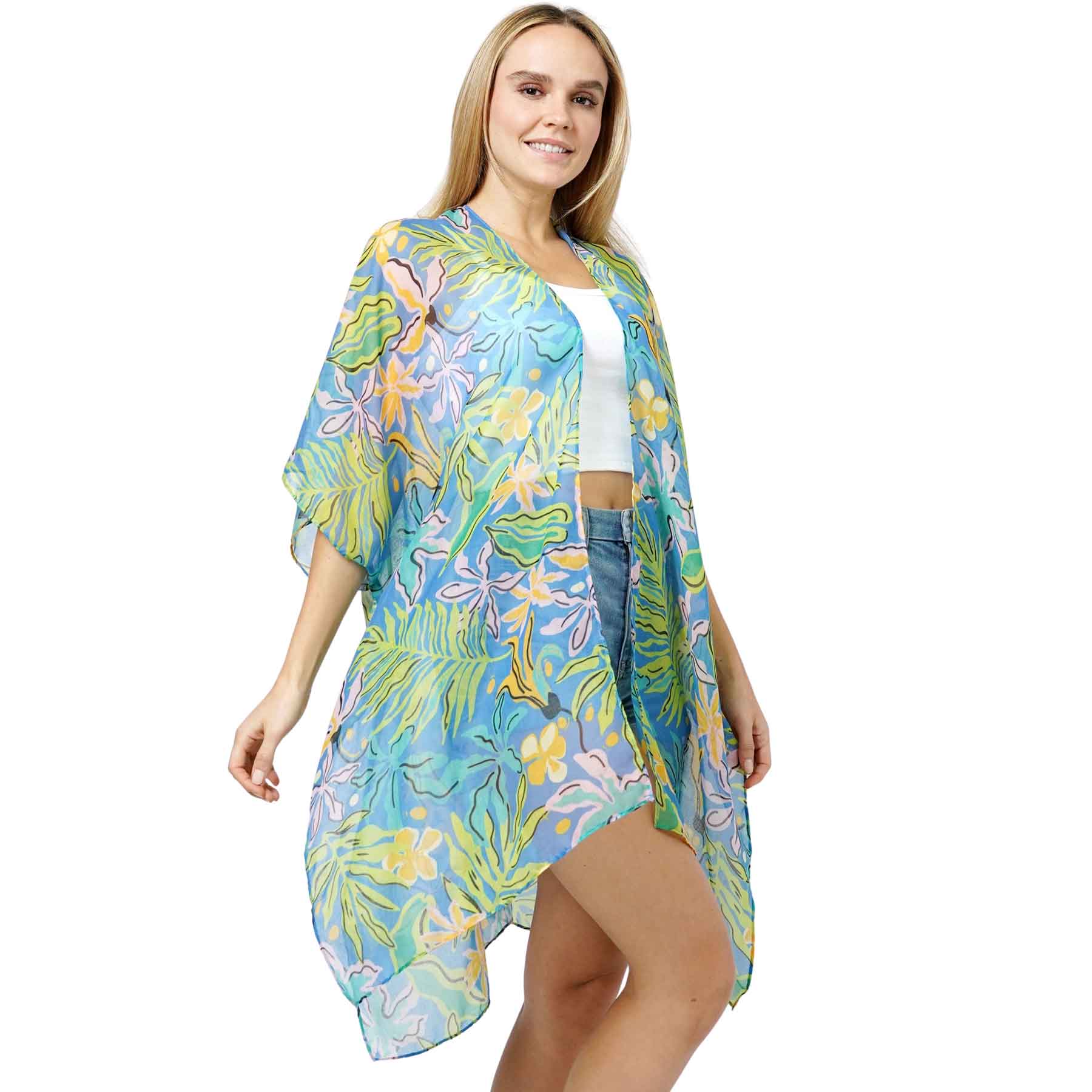 5100 - Blue Mix<br>
Tropical Print Kimono