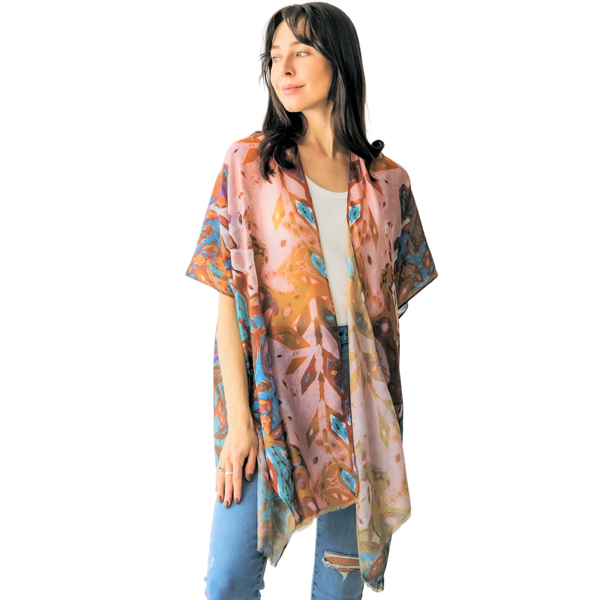 5092 - Beige Multi<br>
Abstract Floral Print Kimono