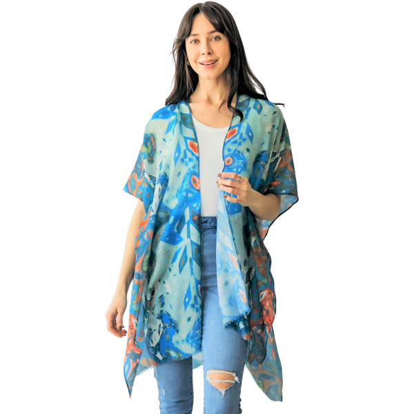 5092 - Turquoise Multi<br>
Abstract Floral Print Kimono