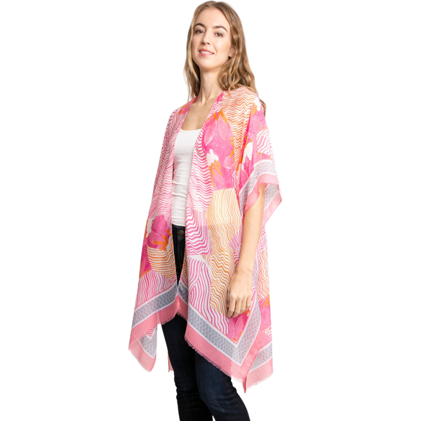 2305 - Pink Abstract<br>
Silky Viscose Ultra Light Kimono