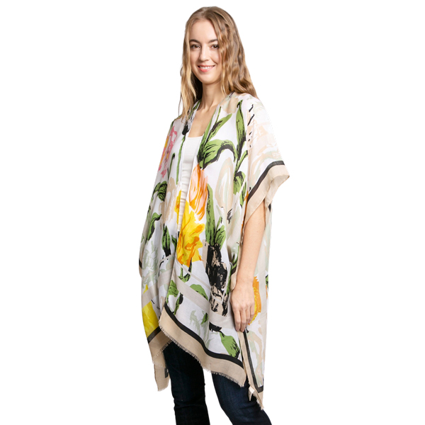 2306 - Beige Floral<br>
Silky Viscose Ultra Light Kimono