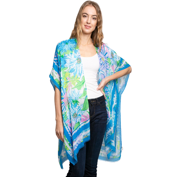 3783 Assorted Lightweight Kimonos - 2301 - Blue Floral - Silky Viscose Ultra Light Kimono*