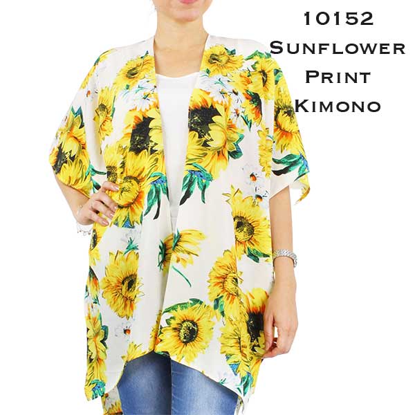 10152-White Multi<br>
Sunflower Print Kimono