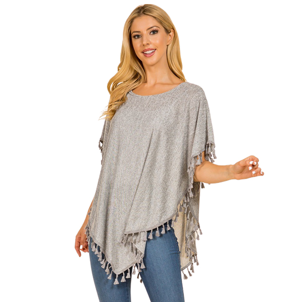 048 - Grey*<br>
Jersey Poncho with Tassels