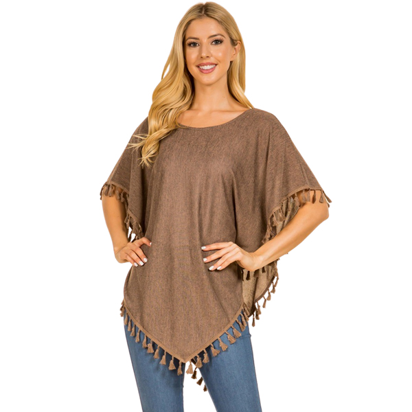 048 - Tan*<br>
Jersey Poncho with Tassels