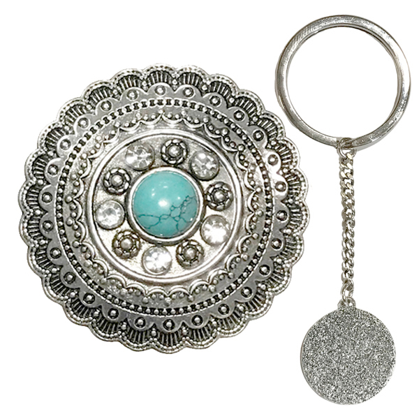 014 - Aztec Circle with Turquoise Stone<br>
Antique Silver Key Minder