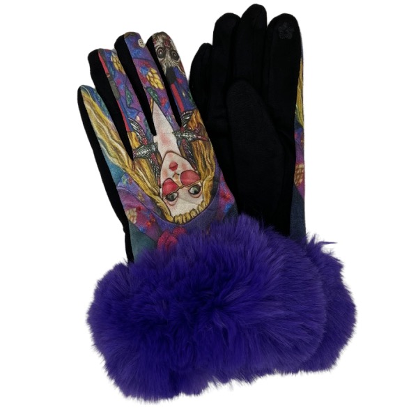 Art 20 <br>
Fur Trimmed Art Design Touch Screen Gloves
