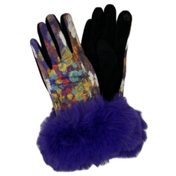 Art 21 <br>
Fur Trimmed Art Design Touch Screen Gloves
