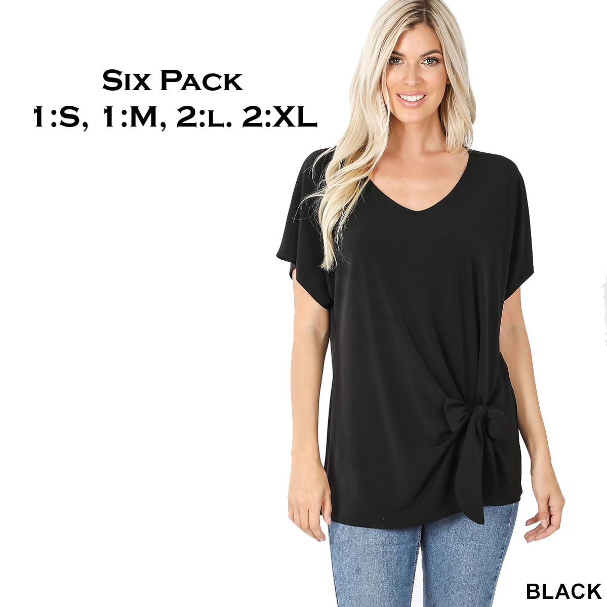 3168 Black<br>
Tie Front Top<br>
SIX PACK
