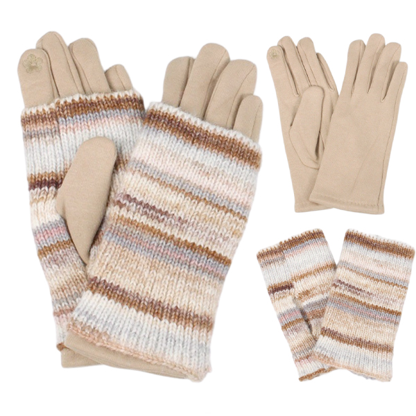 3568 - Taupe Multi<br>
Striped Overlay Knitted Gloves