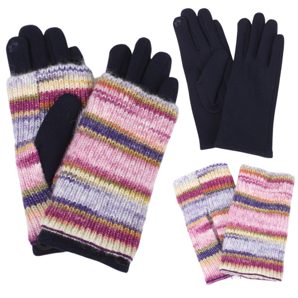 3808 - Striped Knit Beanies & Overlay Gloves