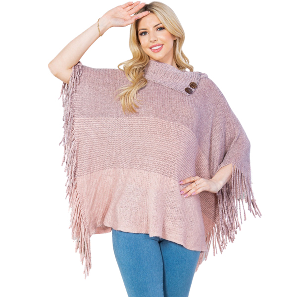 4209 - Poncho - Ombre Cowl-neck w/ Wooden Buttons
