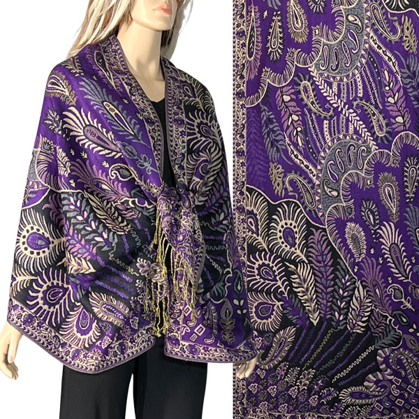 3694 - A04 Purple Multi<br>
Feathers Woven Shawl