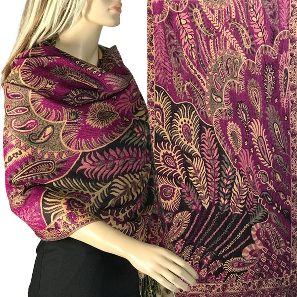 3694 - A07 Magenta Multi<br>
Feathers Woven Shawl