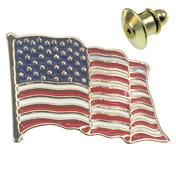 02 - Waving American Flag Pin<br>
Silver Accent