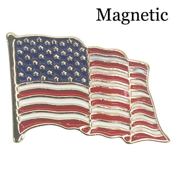 M01 - Waving American Flag Magnetic Brooch<br>
Gold Accent
