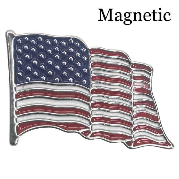 M02 - Waving American Flag Magnetic Brooch <br>
Silver Accent