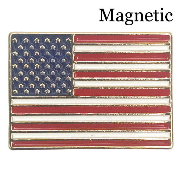 M03 - Rectangle American Flag Magnetic Brooch<br>  
Gold Accent