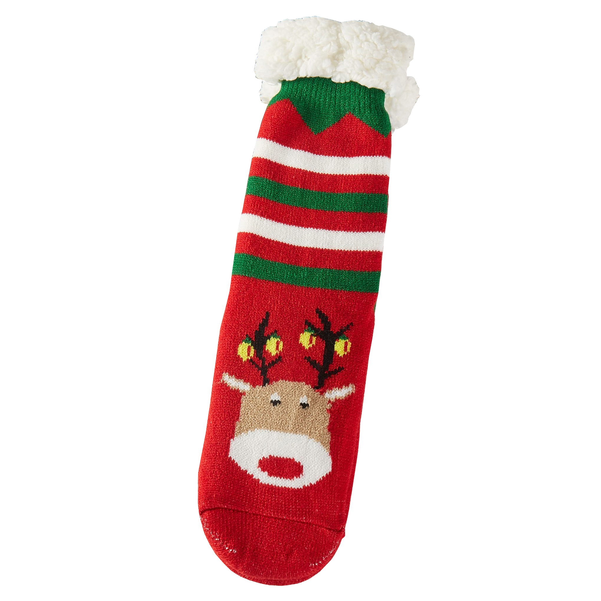 3841 - Christmas  Pattern Non-Slip Sherpa SOCKS - 407 - 02 Reindeer Face