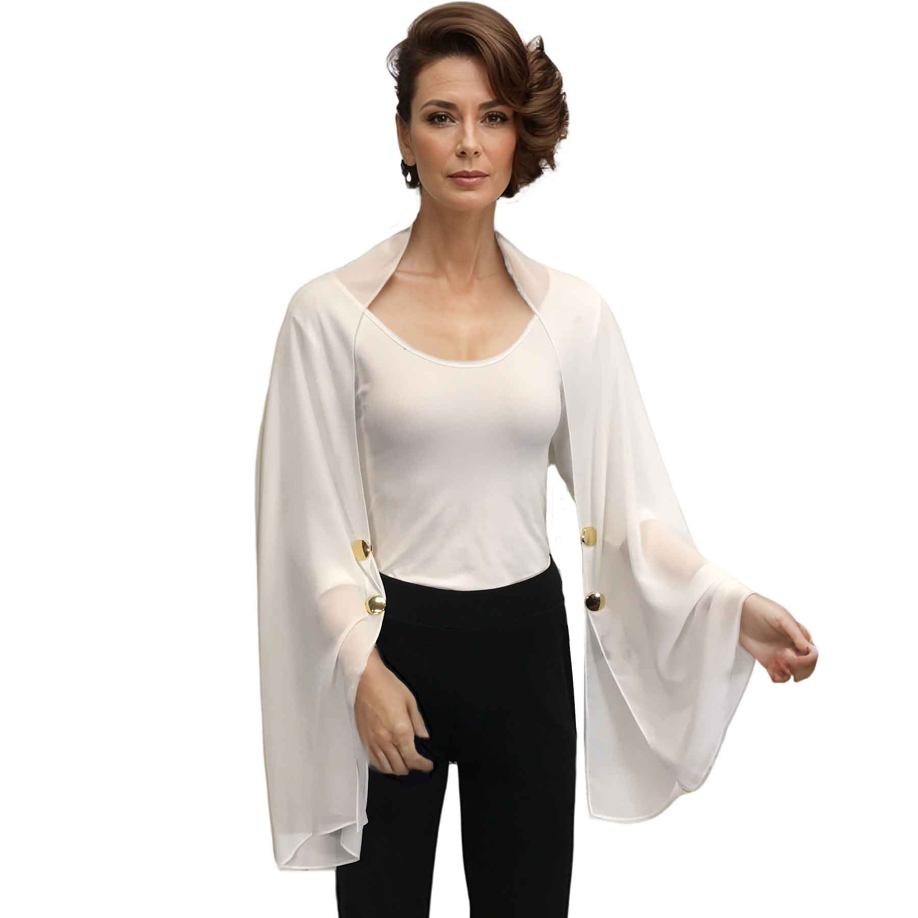016G - Ivory w/Gold Buttons<br> 
Button Bolero 