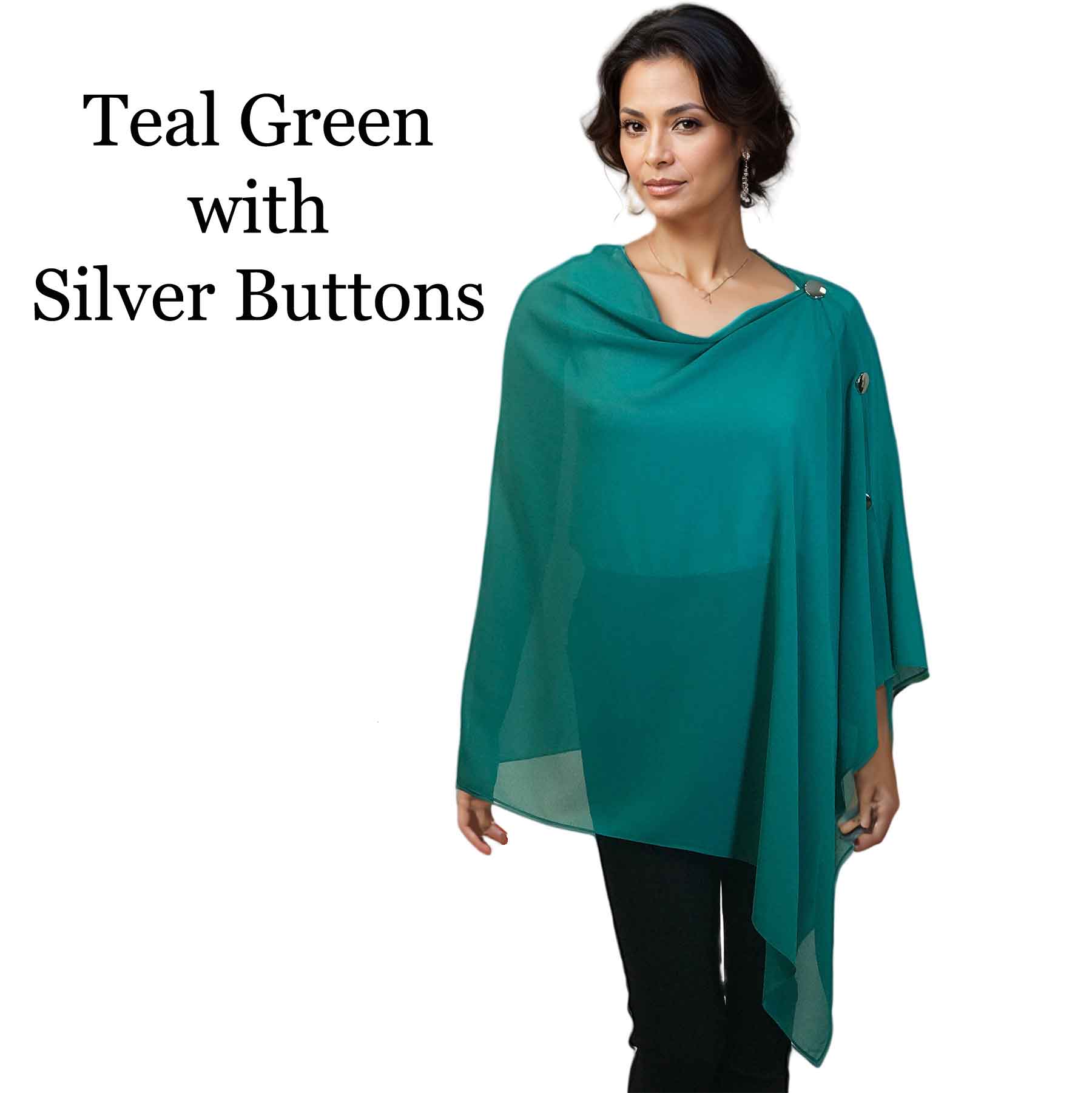 003S - Teal Green w/Silver Buttons<br>
Georgette Button Shawl


