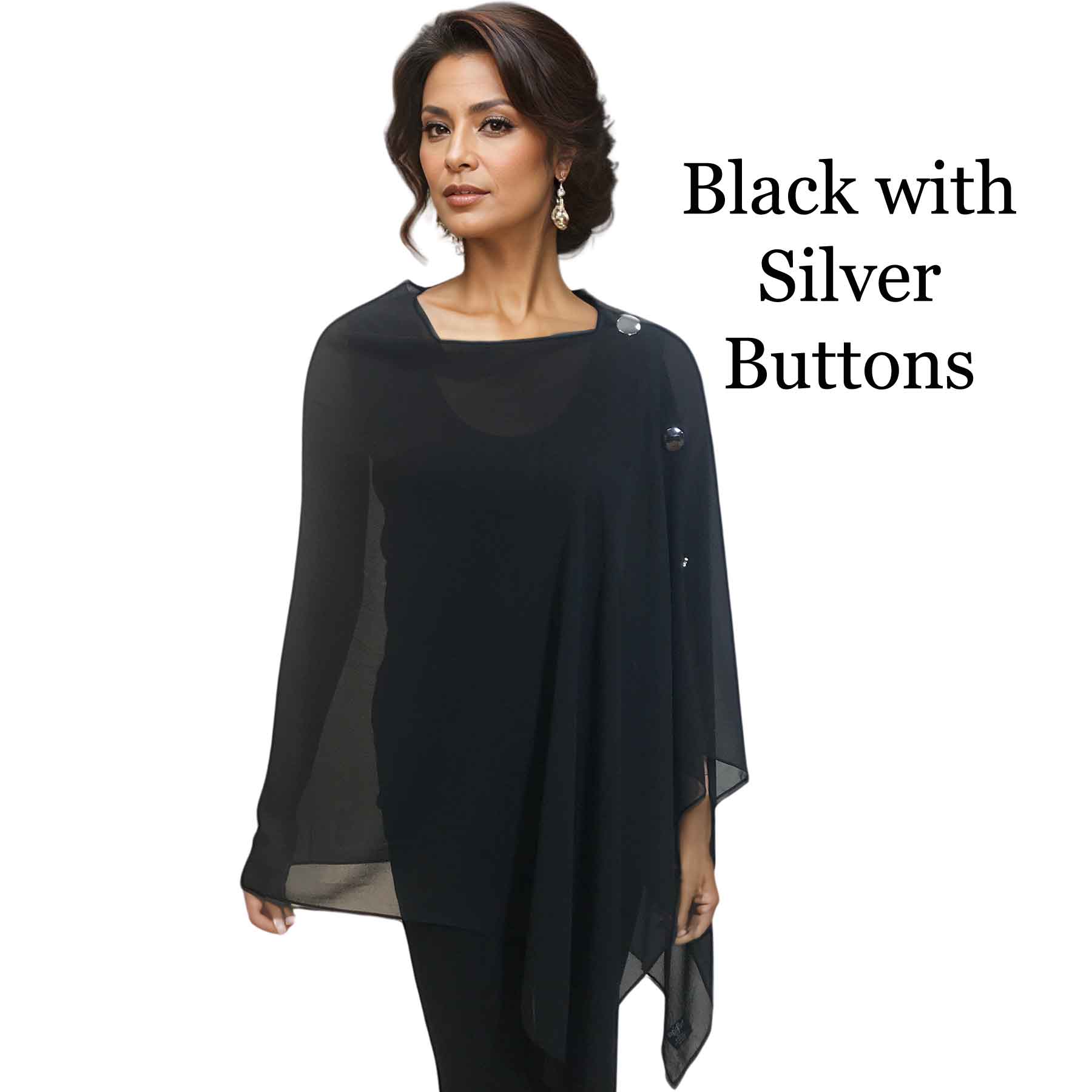 017S - Black w/Silver Buttons<br>
Georgette Button Shawl


