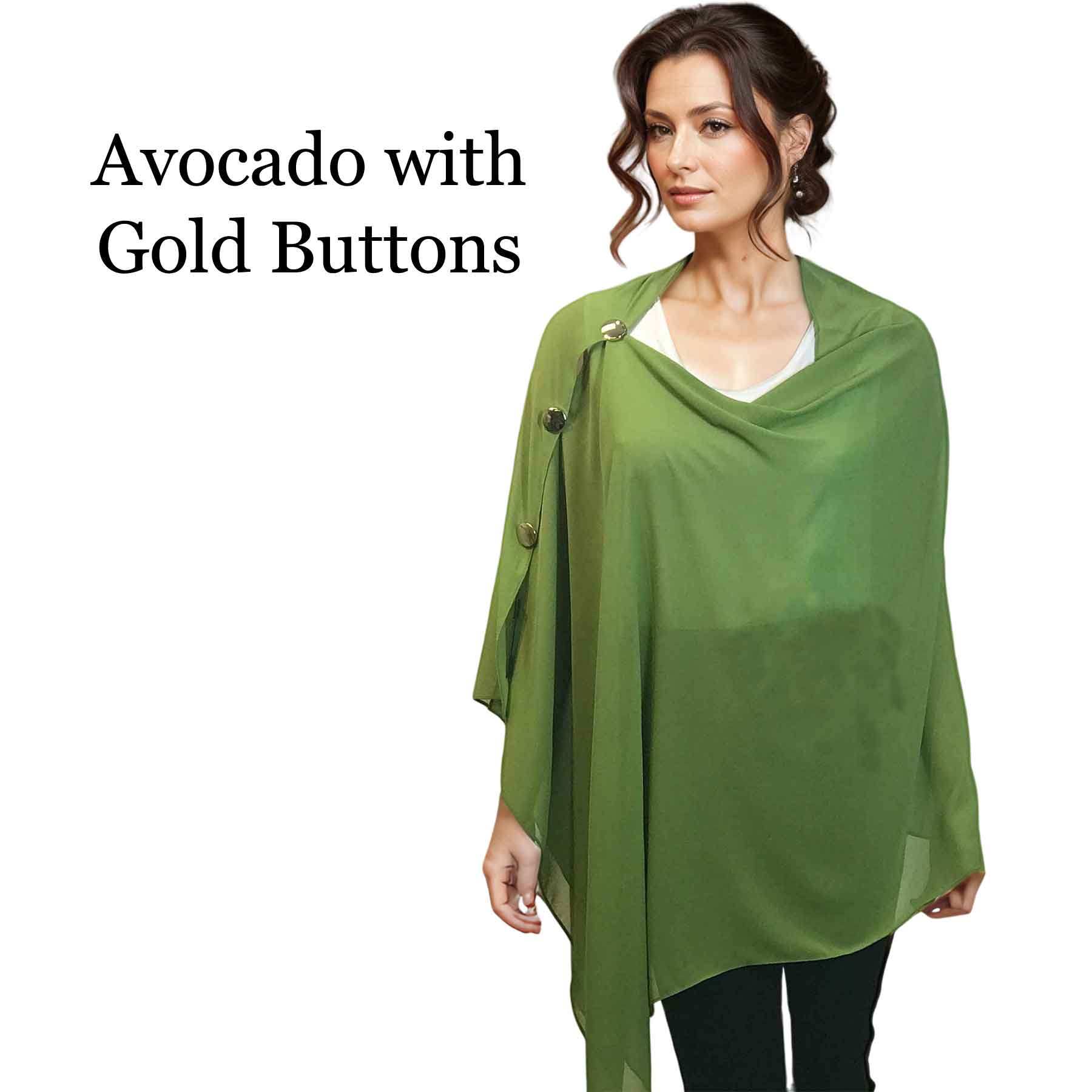038G - Avocado w/Gold Buttons<br>
Georgette Button Shawl

