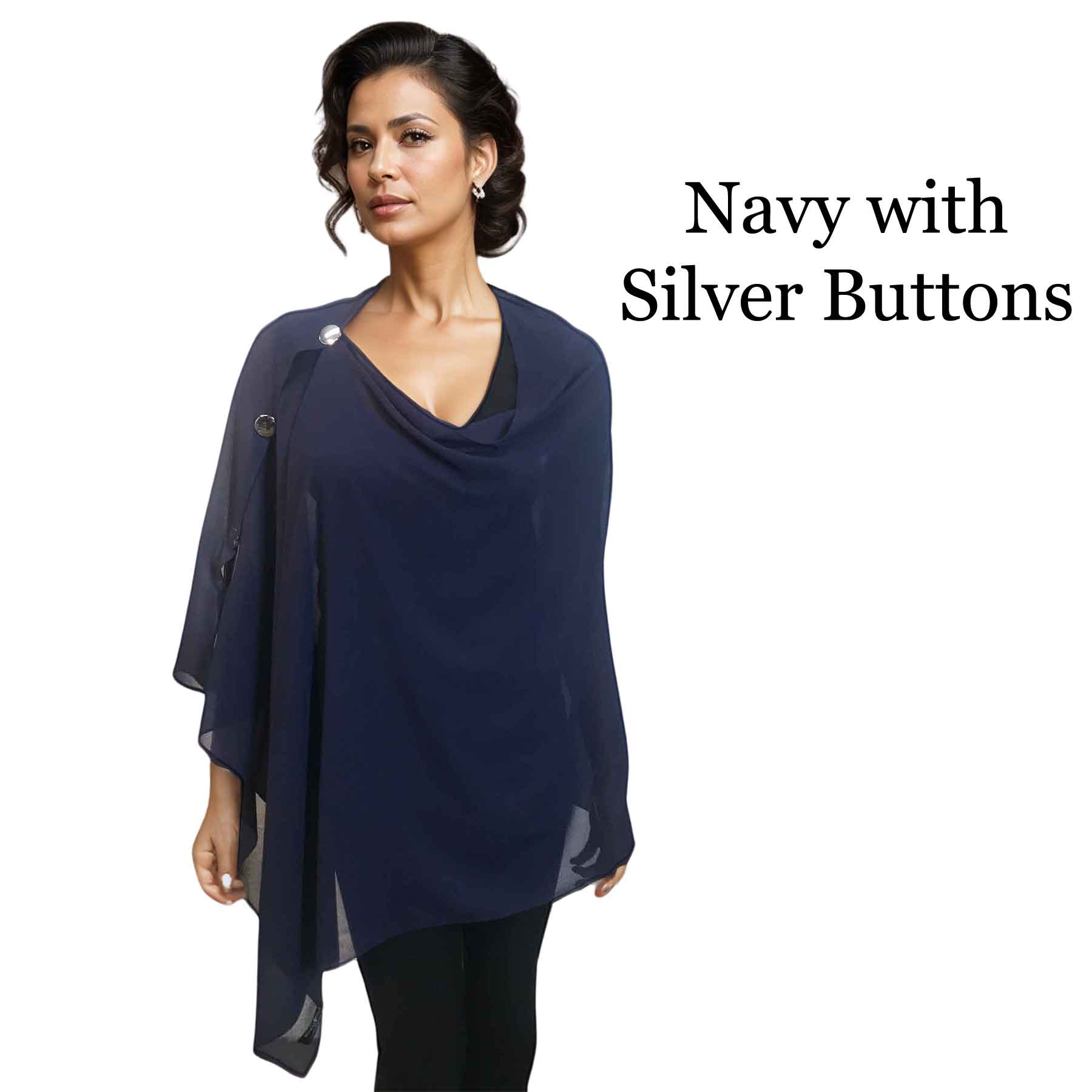 165S - Navy w/Silver Buttons<br>
Georgette Button Shawl

