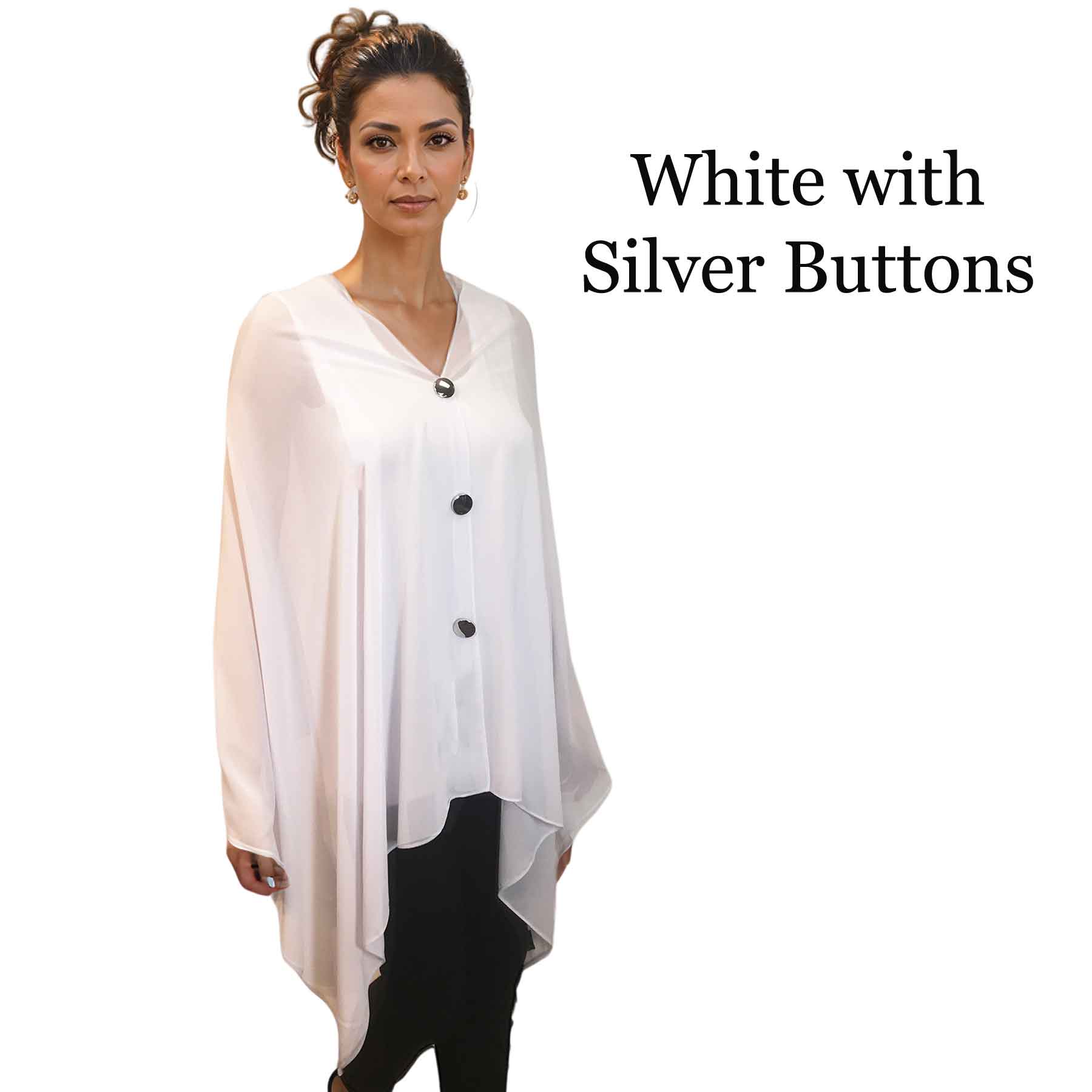 002S - White w/Silver Buttons<br>
Georgette Button Shawl

