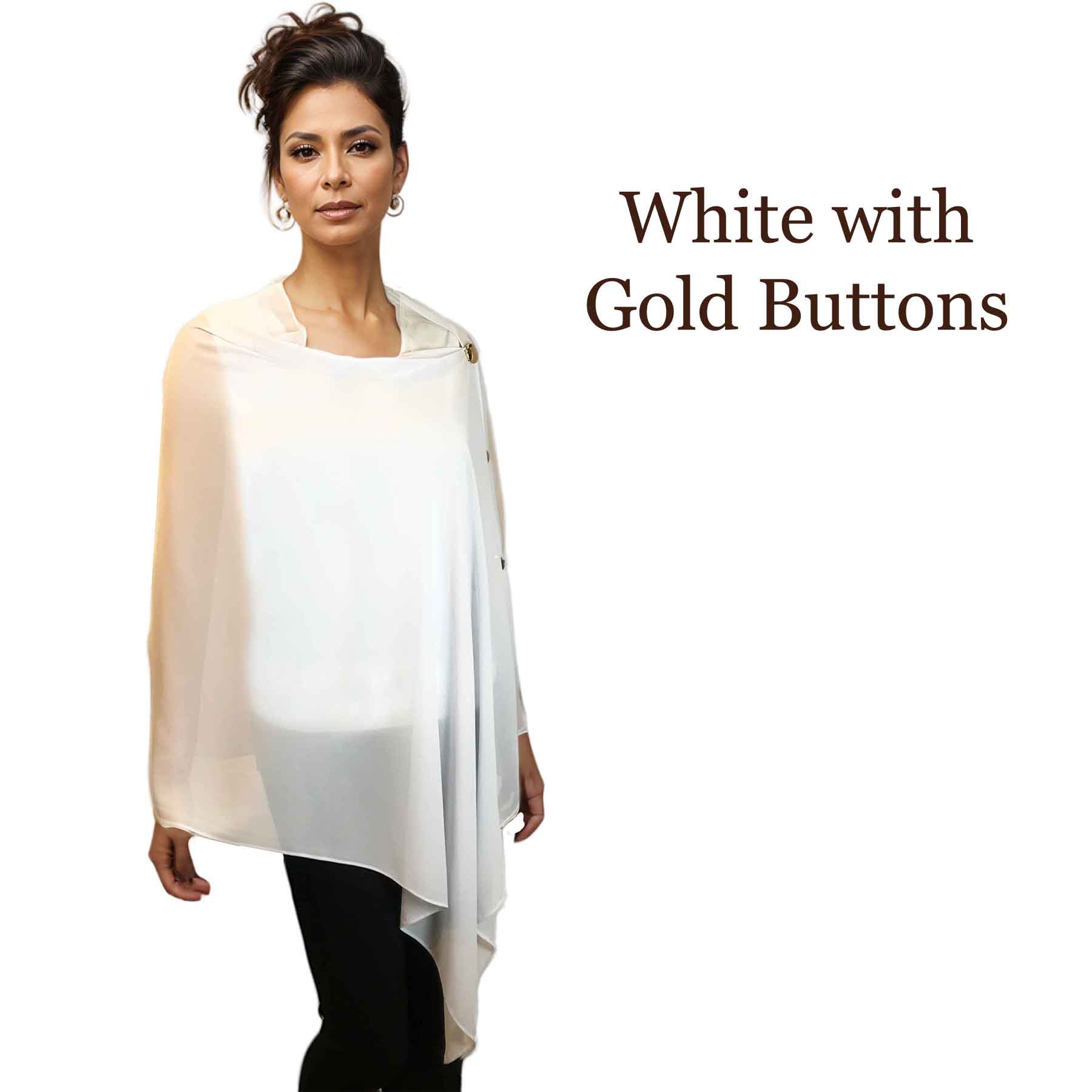 002G - White w/Gold Buttons<br>
Georgette Button Shawl

