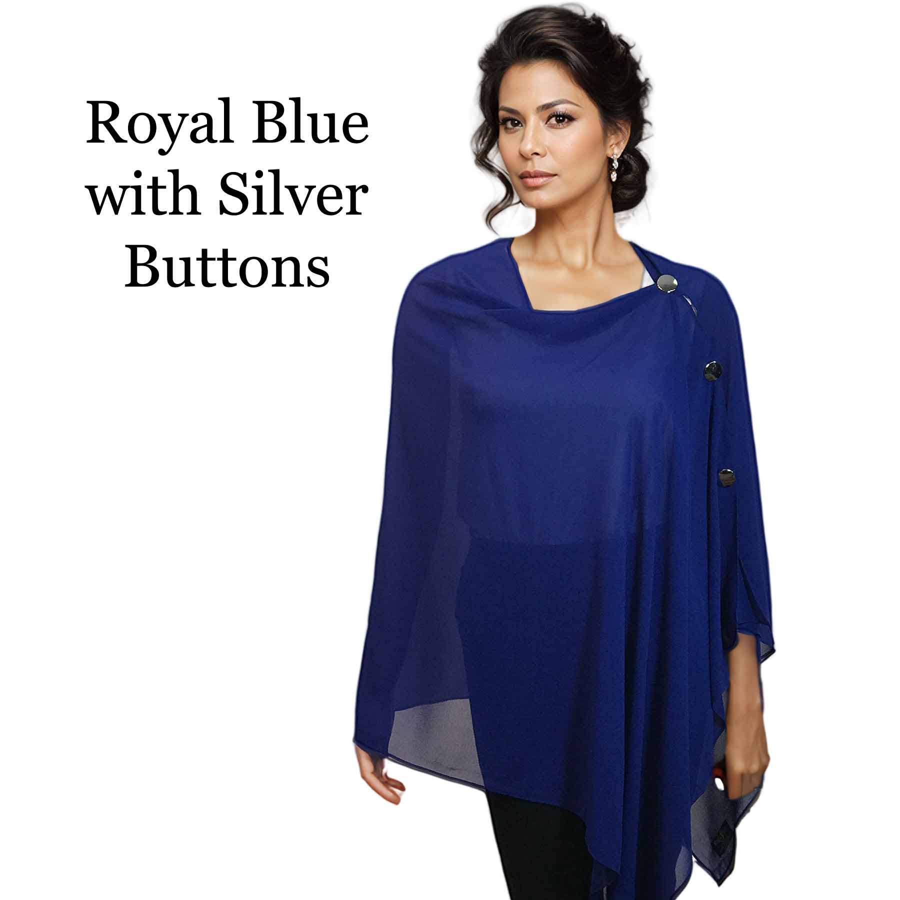 024S - Royal Blue w/Silver Buttons<br>
Georgette Button Shawl

