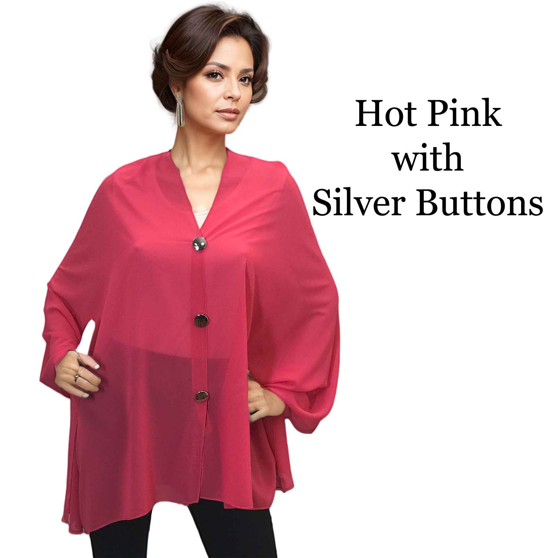 053S - Hot Pink w/Silver Buttons<br>
Georgette Button Shawl

