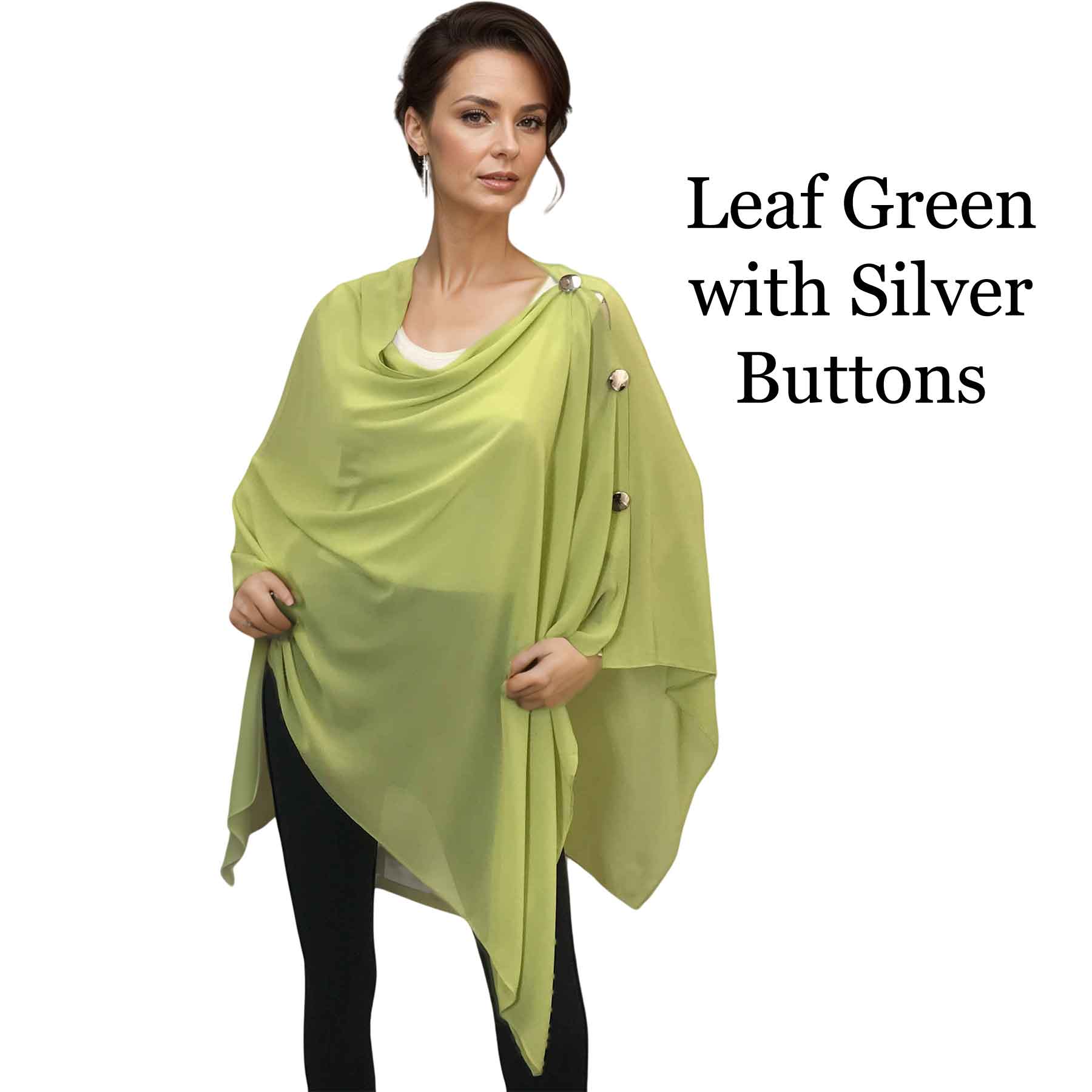 068S - Leaf Green w/Silver Buttons<br>
Georgette Button Shawl

