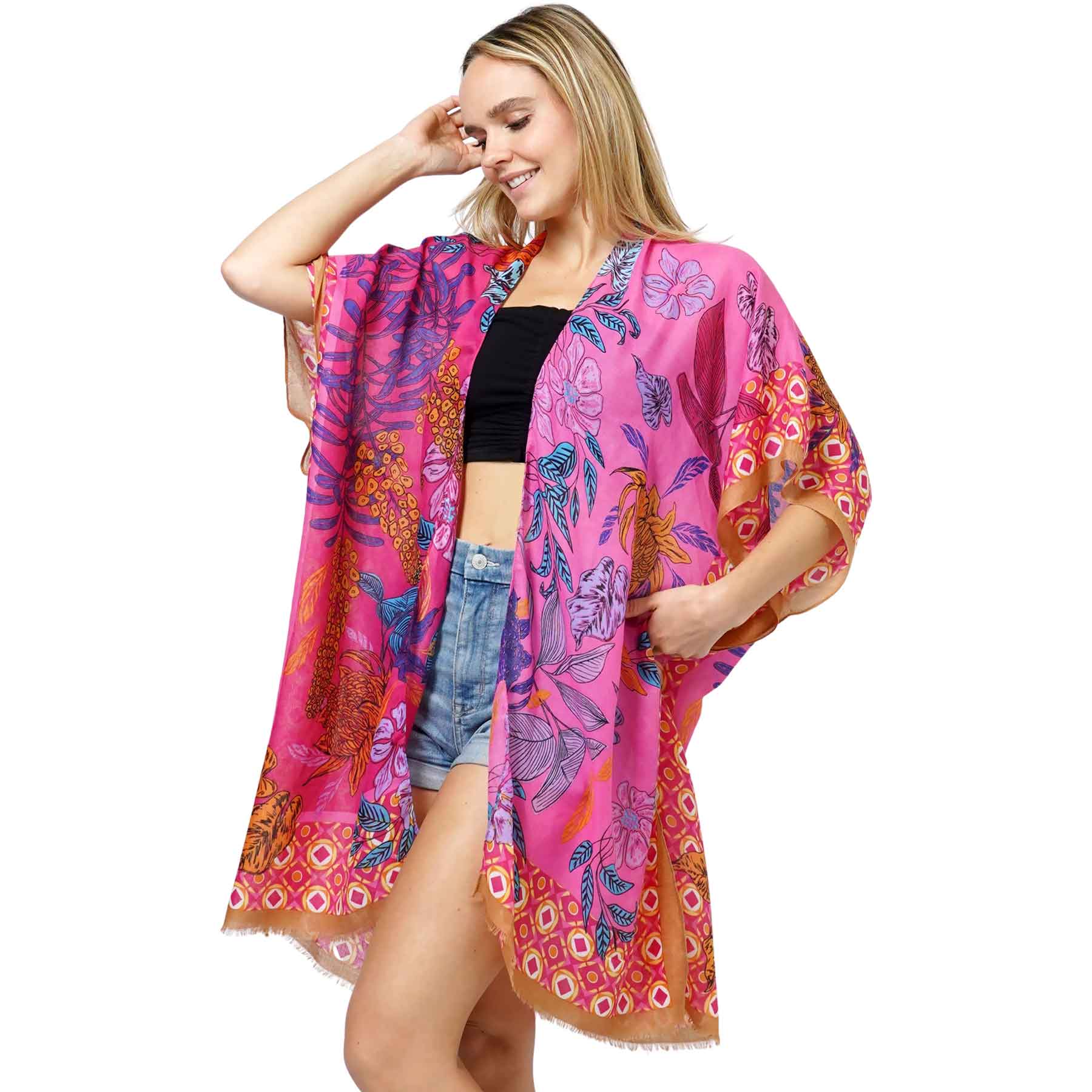 10983 - Fuchsia<br>
Floral Print Kimono