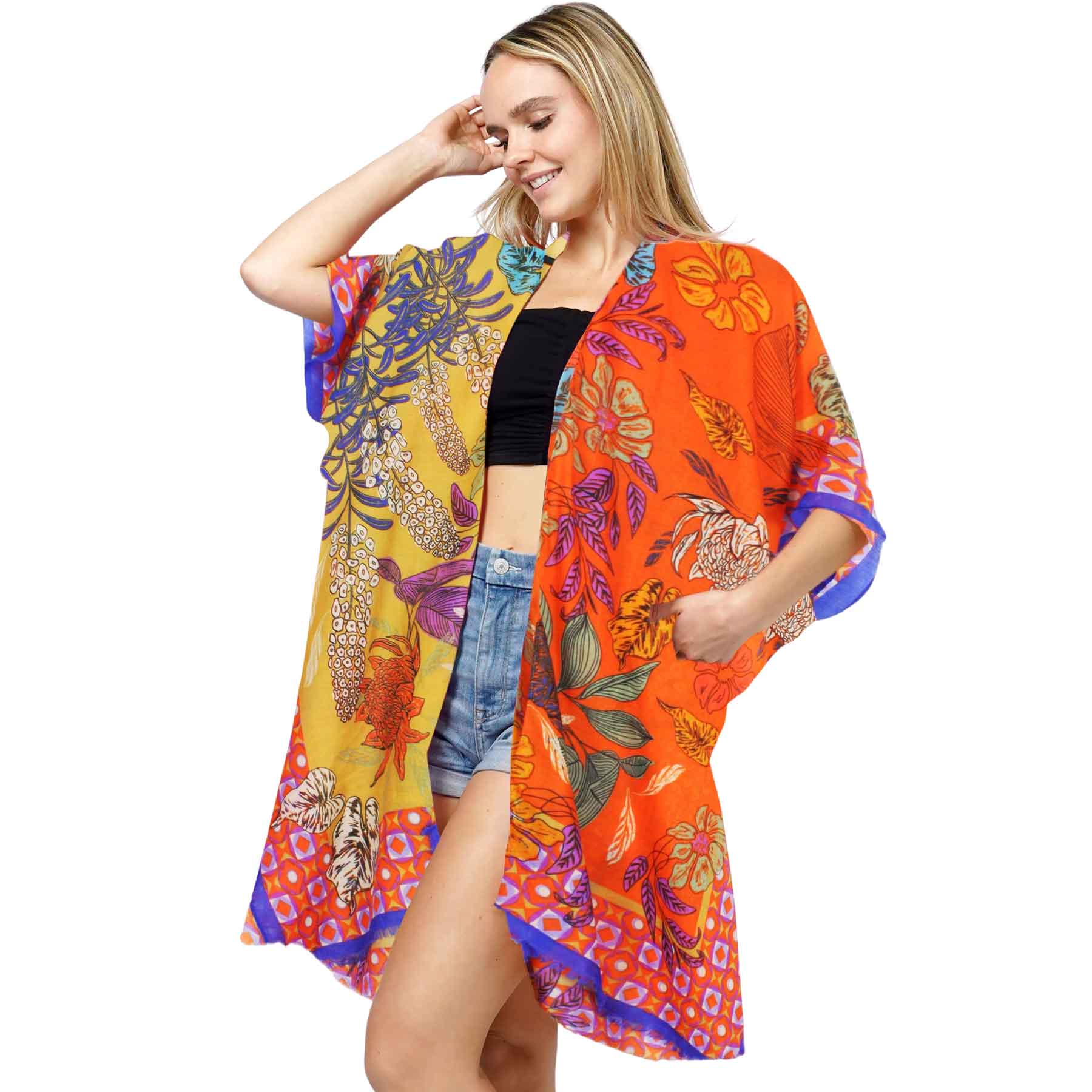 10983 - Orange<br>
Floral Print Kimono