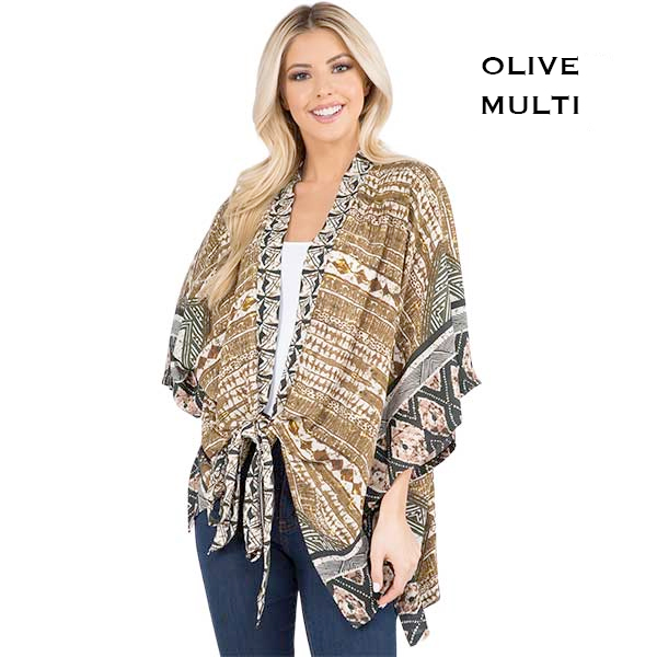3109 - Olive Multi<br>
African Earth-Tone Tie Front Kimono