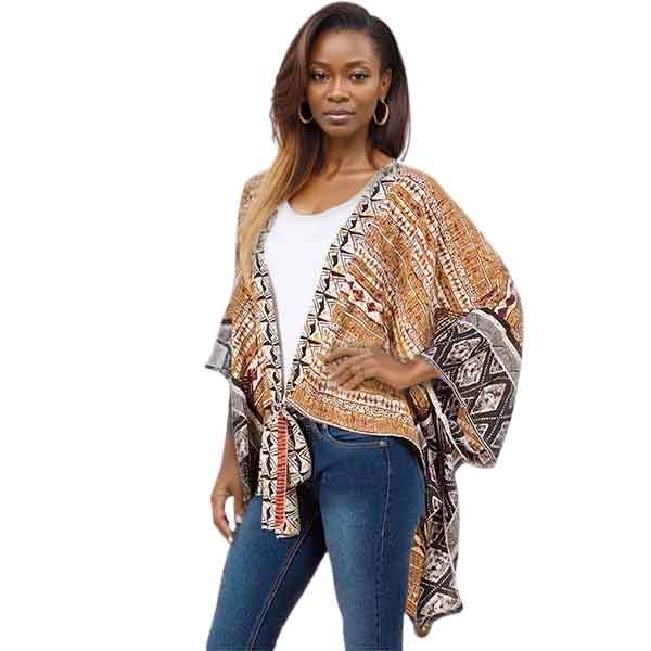 3109 - Brown Multi<br>
African Earth-Tone Tie Front Kimono