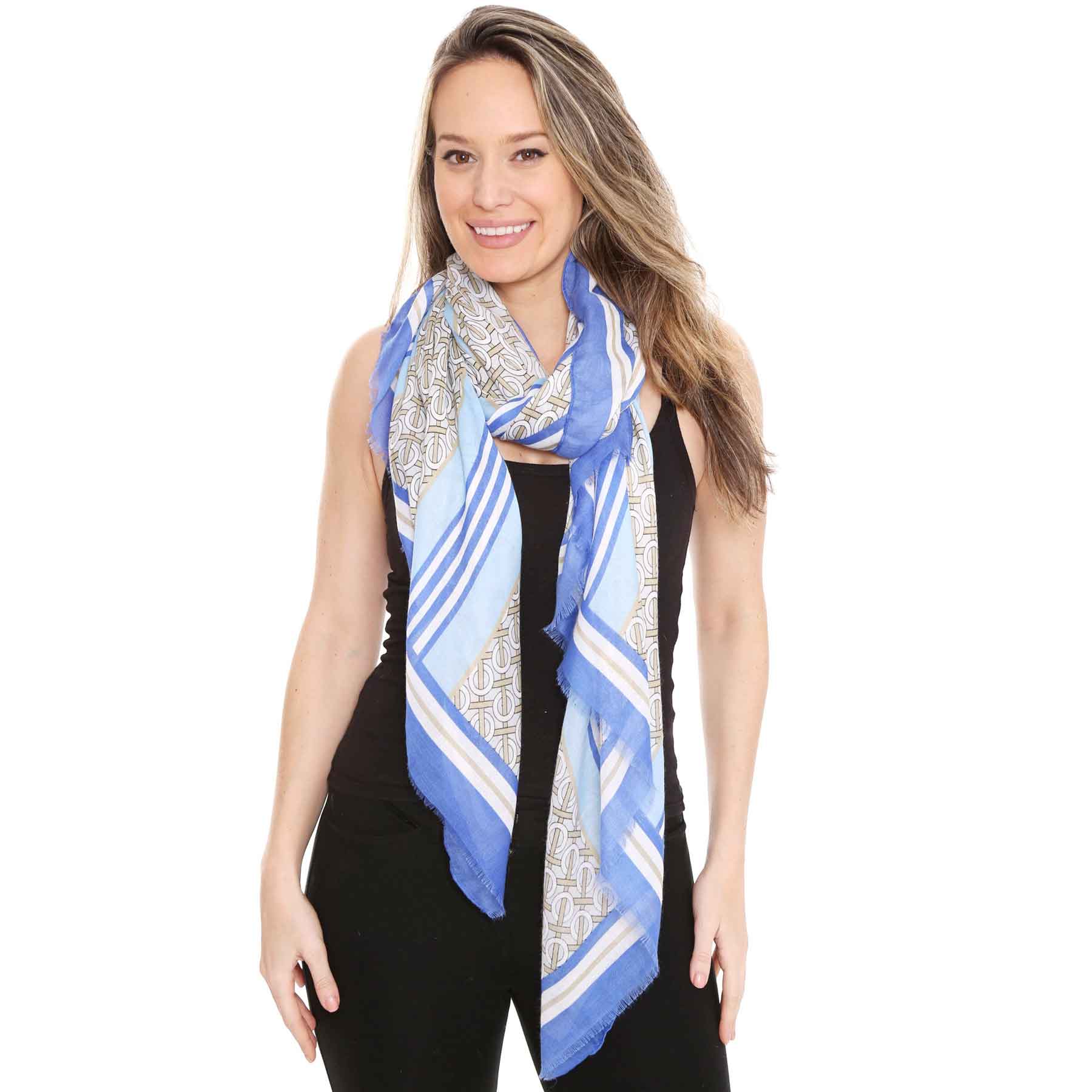 1363 - Blue<br>
Circles and Stripes Scarf