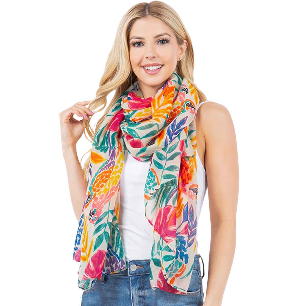 4280/FS - Vibrant Floral<br>
Cotton Feel Scarf