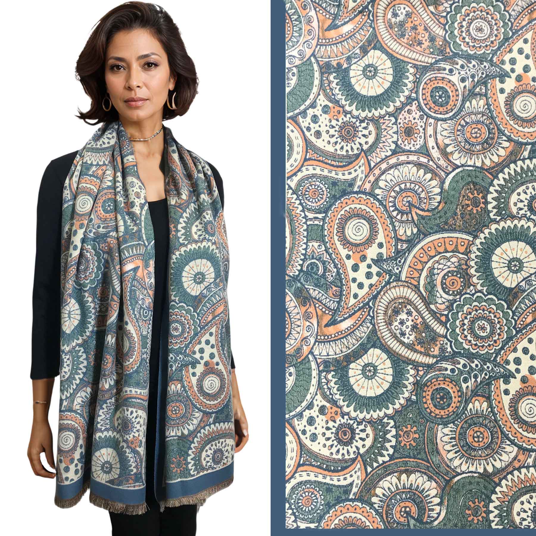 3865  - Paisley Brushed Cashmere Feel Shawls